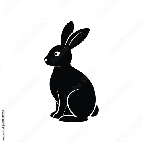Serene rabbit sitting calmly silhouette on a clean white background