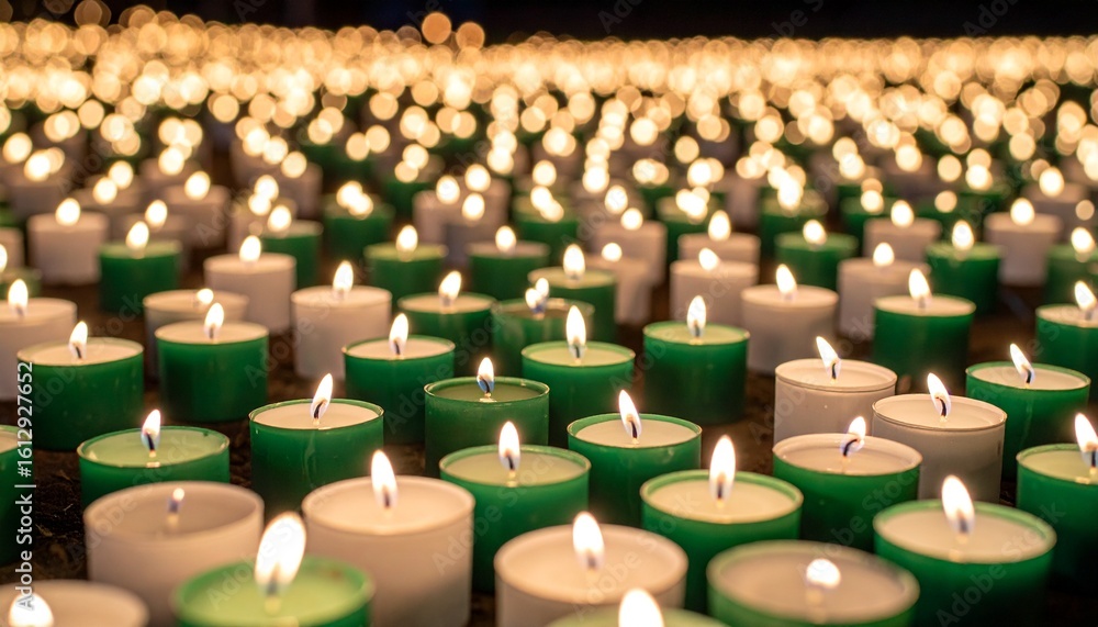 Obraz premium A mesmerizing concept of countless flickering candles illuminating the darkness, creating a profound atmosphere of peace, hope, and collective remembrance.