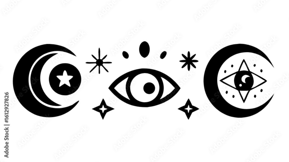 Fototapeta premium Celestial moon star eye mystical astrology spiritual esoteric occult design vector graphic illustration