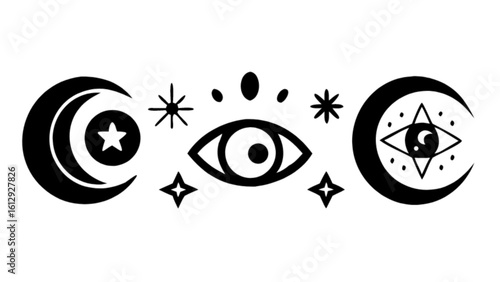 Celestial moon star eye mystical astrology spiritual esoteric occult design vector graphic illustration
