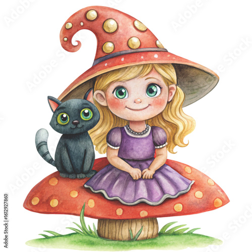 Rag doll Holding a Halloween black cat Watercolor white background 