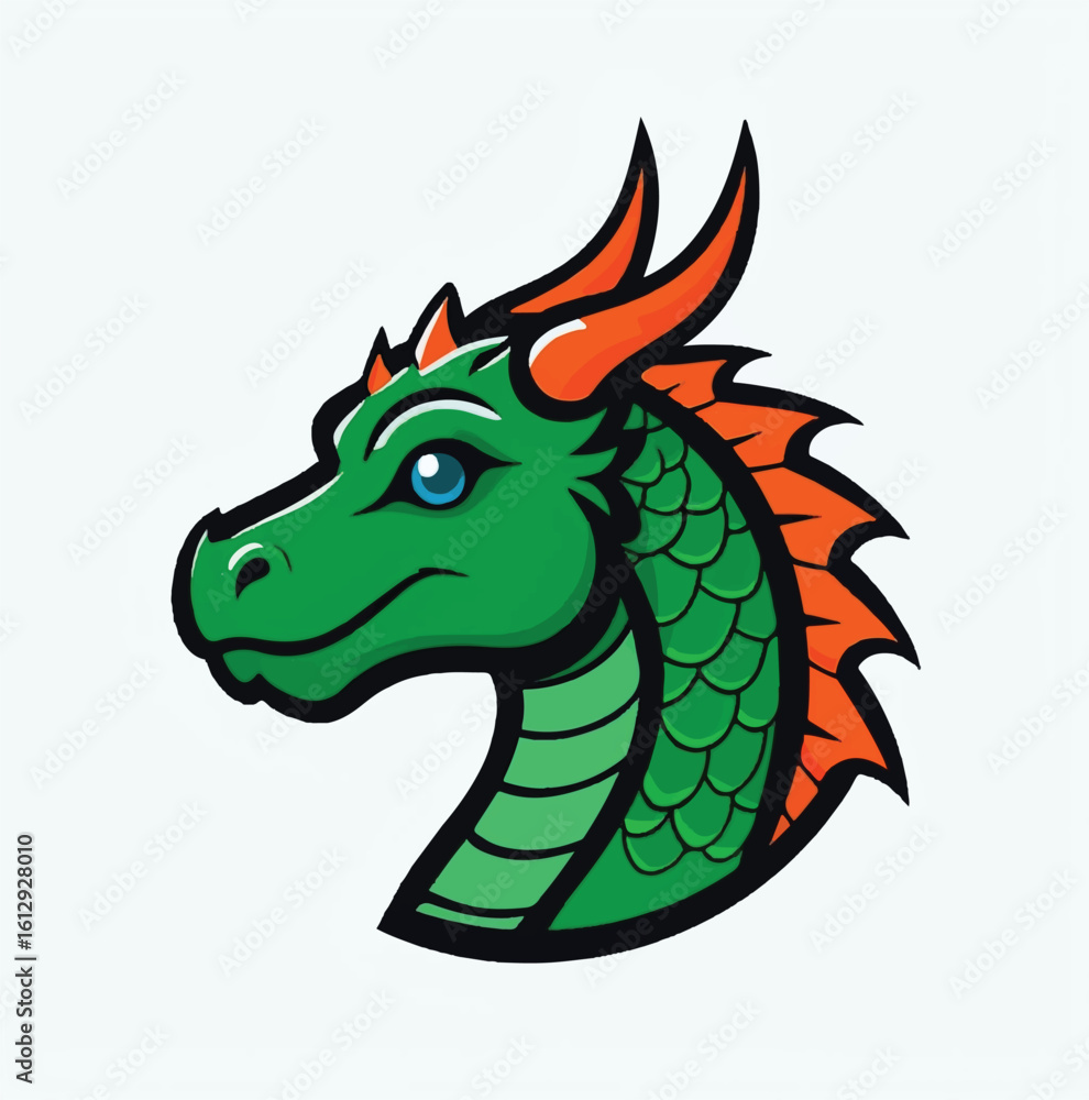 Fototapeta premium Green Dragon Head Clipart Vector – Fantasy Creature Illustration