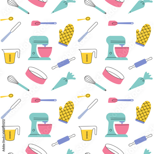 Fun baking utensil seamless pattern illustration