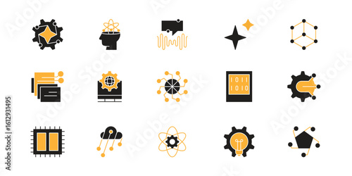 Artificial intelligence icon set, future technology for automation, assistance, prediction, suggestion and data processing deep learning