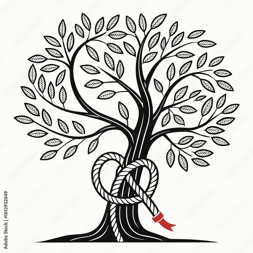 Obraz premium A minimalist vector icon of a tree with its branches tied in a knot, looking confused.