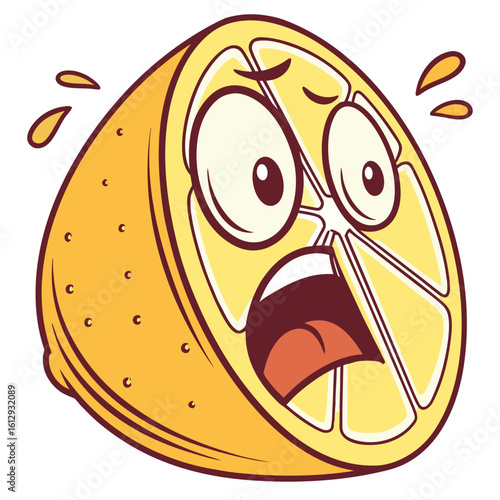 A silly vector icon of a grapefruit with a surprised expression, as if it just tasted something incredibly sour.