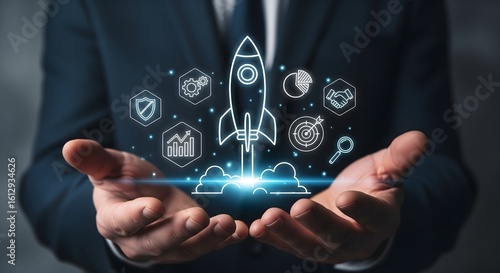 Wallpaper Mural concept of a startup launch, business growth, innovation, and taking a new idea to the next level, suggesting a blend of technology and strategic planning for success. Torontodigital.ca