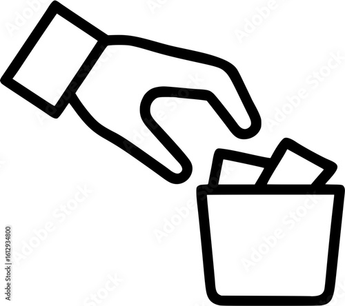 Hand picking up glasses cloth in icon outline.