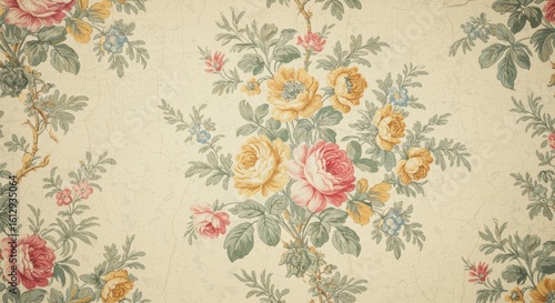 Floral vintage wallpaper A romantic antique bouquet design on aged paper