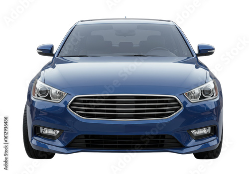 Canvas Print Isolated Front View of a Sleek Blue Sedan