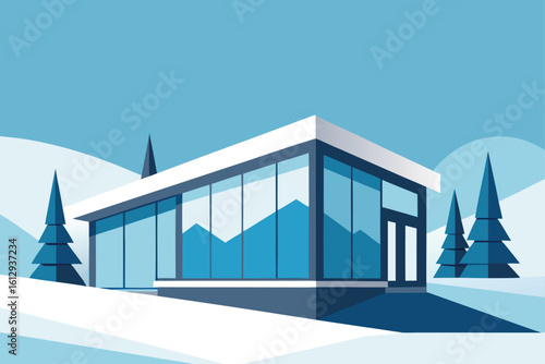 Contemporary Glass House in Snowy Landscape