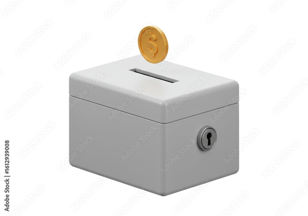 Isolated Grey Donation Box with Golden Coin for Charity Isolated Grey Donation Box with Golden Coin for Charity