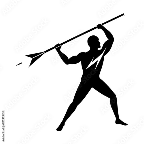 Man throwing spear warrior strength sport silhouette graphic