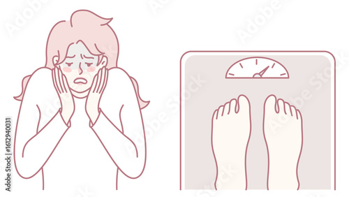 An illustration illustrating the complex feelings of anxiety surrounding weight and body image perception
