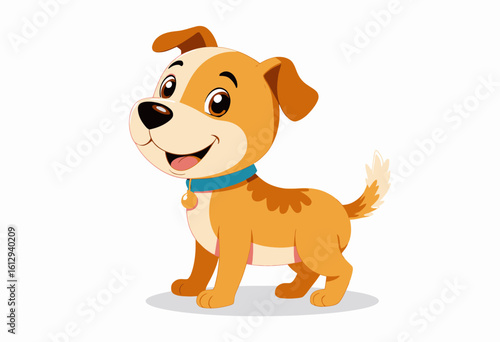 Cartoon puppy standing happily with a collar and smiling  