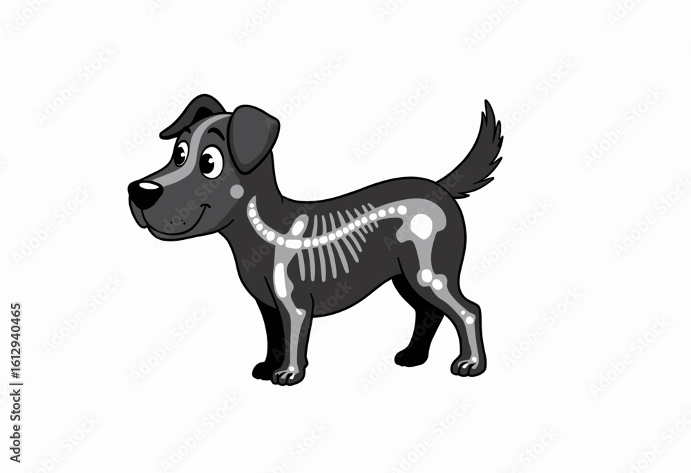 Obraz premium Cartoon dog with anatomical skeleton illustration in playful style 