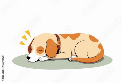 Sleeping dog with brown spots resting peacefully on light background  