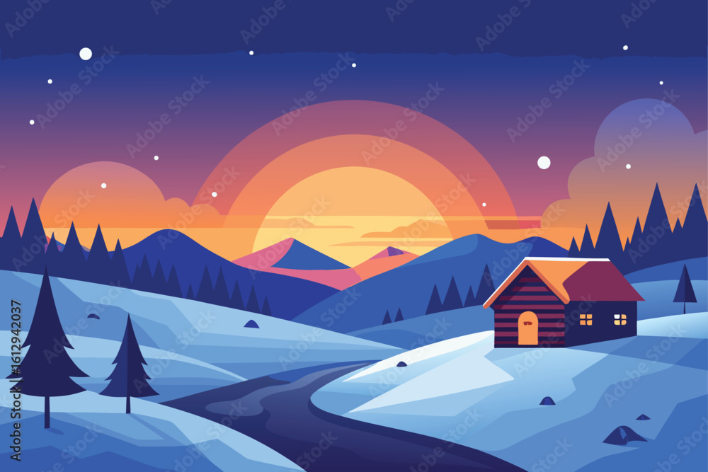 Obraz premium Snowy Mountains and Pine Trees Landscape