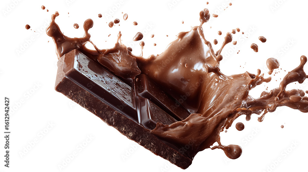Fototapeta premium Chocolate bar on splash isolated cut out