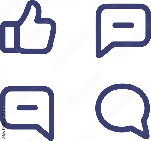 Social Media Interaction: A set of blue line icons representing likes, comments, and online communication.