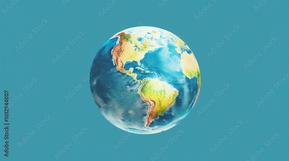 Obraz premium A stunning 3D earth globe on a black background, showcasing blue oceans and green continents like Europe and America, ideal for illustrating global business, travel, or space concepts