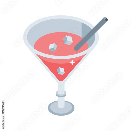 Visually engaging isometric icon of cocktail glass