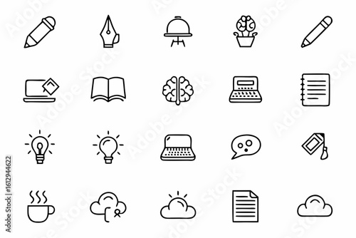 A clean and elegant bundle celebrating the craft of persuasive writing and digital storytelling in single-line style. Perfect for marketing visuals, creative portfolios, and branding