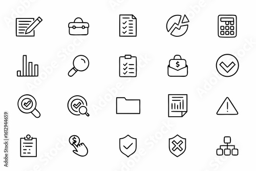A clean and minimal single-line collection representing audit activities and financial accuracy. Great for finance dashboards, compliance visuals, and consultancy branding