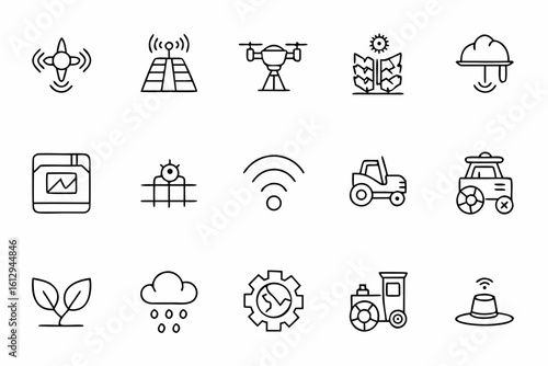 A modern agriculture bundle focused on smart farming, tools, and environmental care — all in clean one-line style. Ideal for agri-tech brands, innovation in farming, and sustainability campaigns