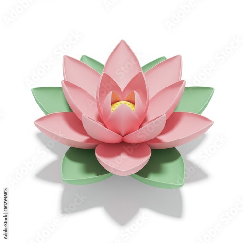 Pink lotus blossom in 3D isolated design