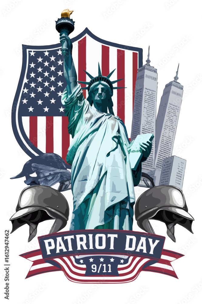 Naklejka premium Colorful 9/11 Vector Art for Patriot Day Graphics