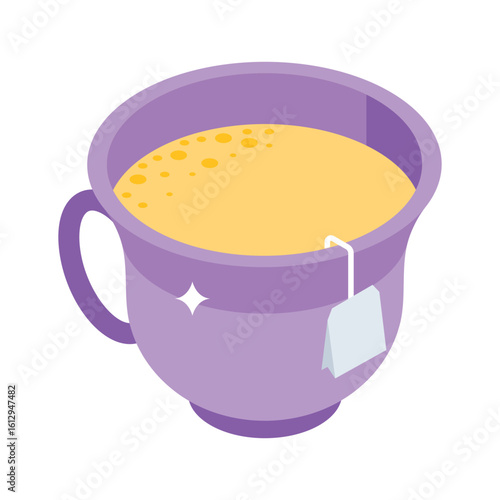 A captivating isometric icon of steaming teacup