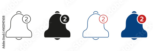 Notification Bell With Badge Line And Solid Icon Set. Alert And Reminder Symbol Collection For Messaging And Updates. Communication And Notification System. Isolated Vector Illustration