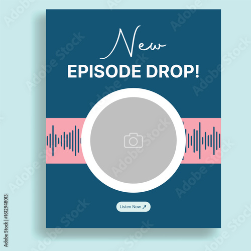 New episode drop social media post template for a podcast announcement with sound wave graphic