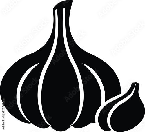 Silhouette of a garlic bulb with cloves and stem detail Food silhouette