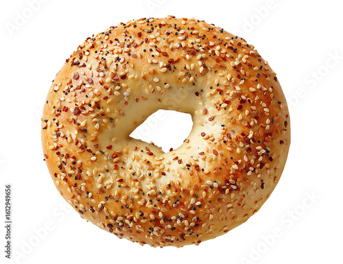 A delectable everything bagel with sesame seeds and spices on a transparent background perfect for breakfast or a snack