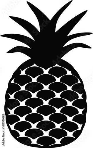 Silhouette of a pineapple with spiked crown and texture Food silhouette