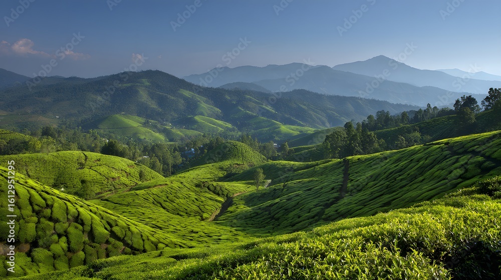 custom made wallpaper toronto digitalLush green tea plantations on rolling hills.