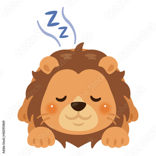 うつ伏せで眠るライオンのイラスト