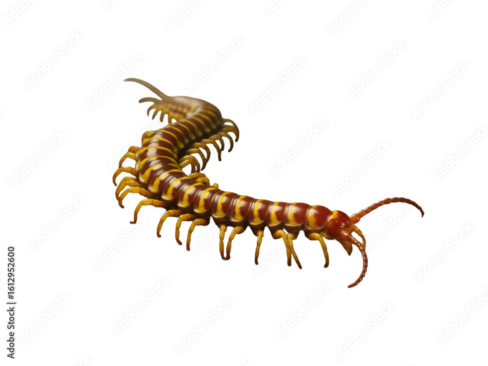 Fototapeta premium A detailed view of a segmented arthropod with multiple legs isolated on a transparent background