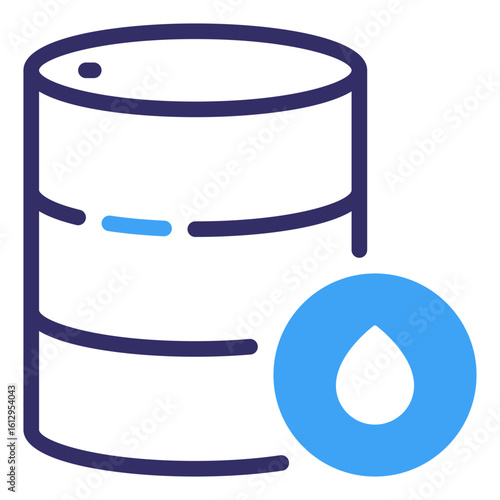 An abstract representation of an oil barrel with a single droplet, highlighting themes of petroleum industry and resources.