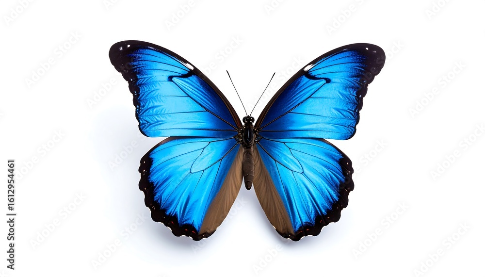 Fototapeta premium Vibrant blue butterfly against white background