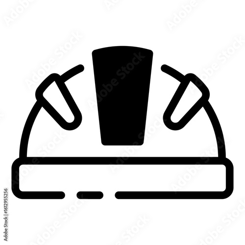 A minimalist black and white icon depicts the essential safety helmet, a symbol of workplace safety, protection, and industry. 