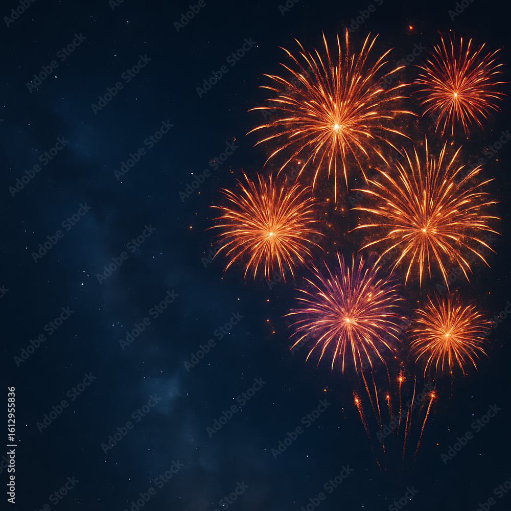Fototapeta premium Colorful fireworks light up the night sky for a holiday celebration.