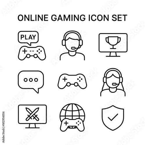 Online gaming platform icons. Outline symbols. Line design