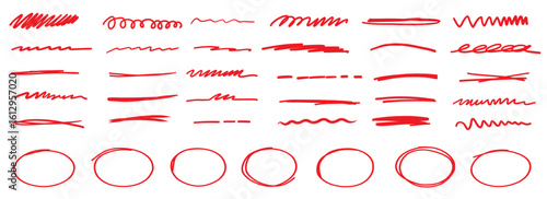 Brush line hand written stroke hand drawn in charcoal chalk pencil style. Grunge vector illustration collection set. Decoration document background stickers.