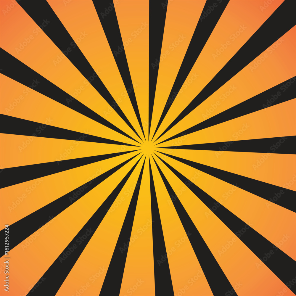 Obraz premium Bright Orange and Black Sunburst Pattern Background new 2025 trendy retro sunbrust background 