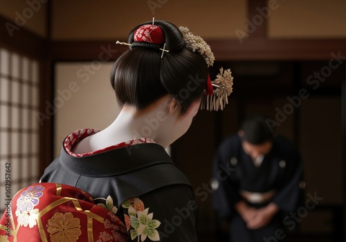 Traditional Japanese Bowing Greeting in Authentic Cultural Setting