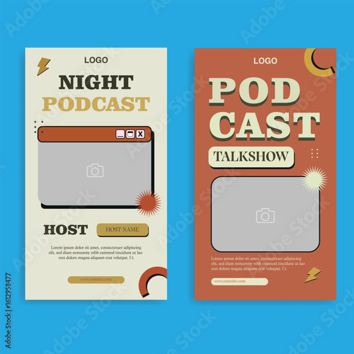 Retro podcast and talkshow social media story templates for online broadcasting