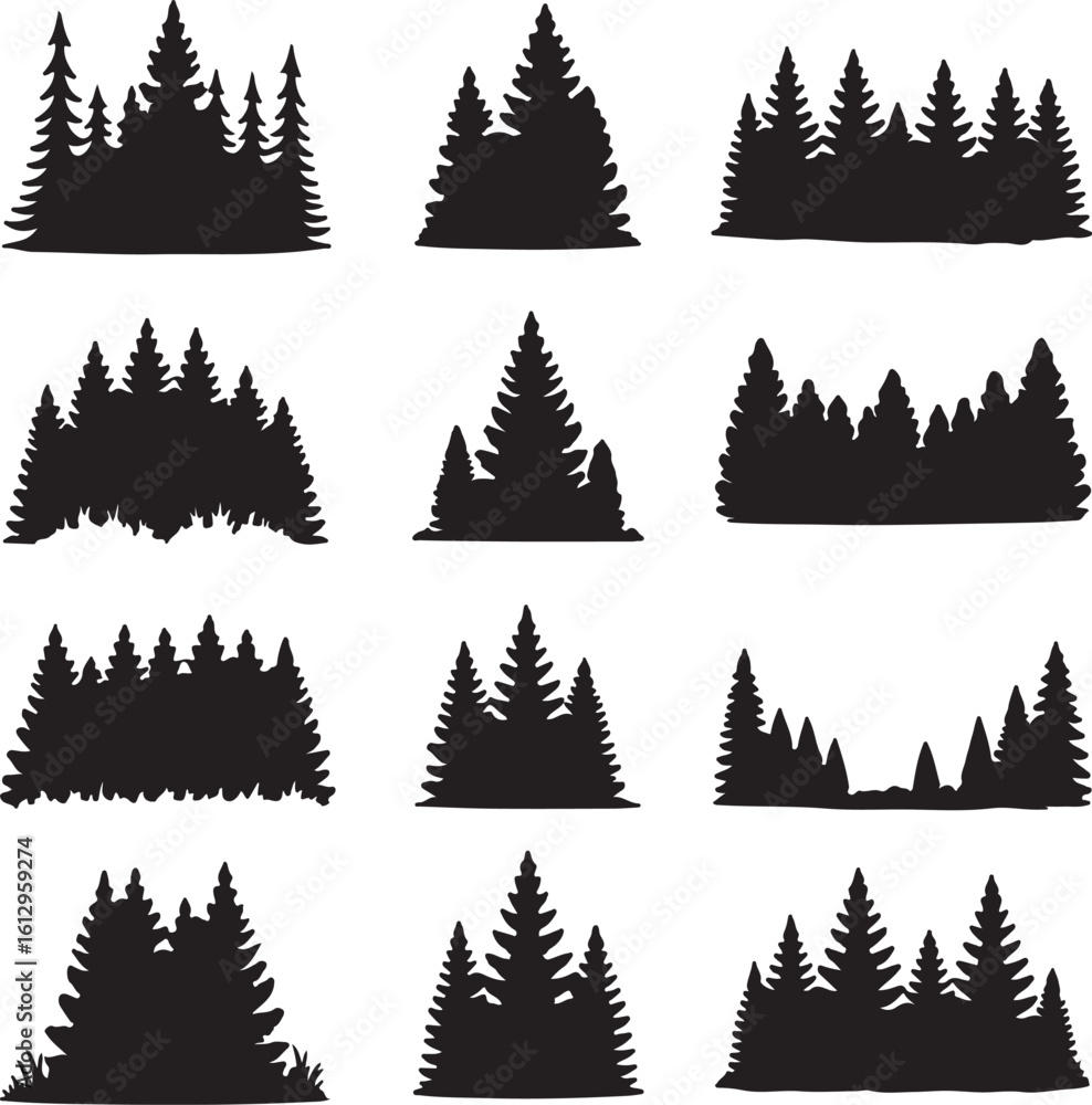 Obraz premium Trees vector set with various decorated pine and fir tree illustrations for holiday and winter design use